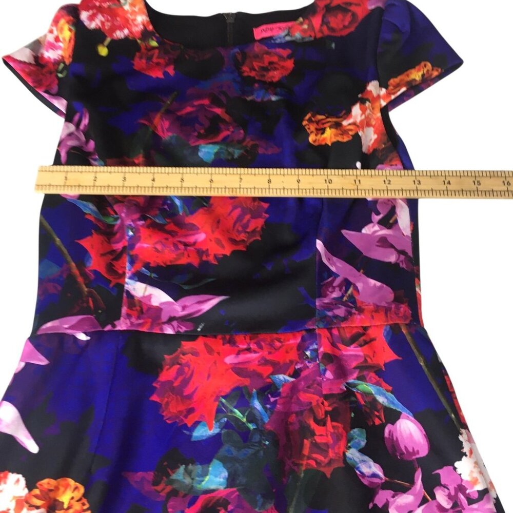 Betsey Johnson Dress Womens 2 Black Floral Cap Sleeve Sheath Back Zip Cocktail - Picture 10 of 16